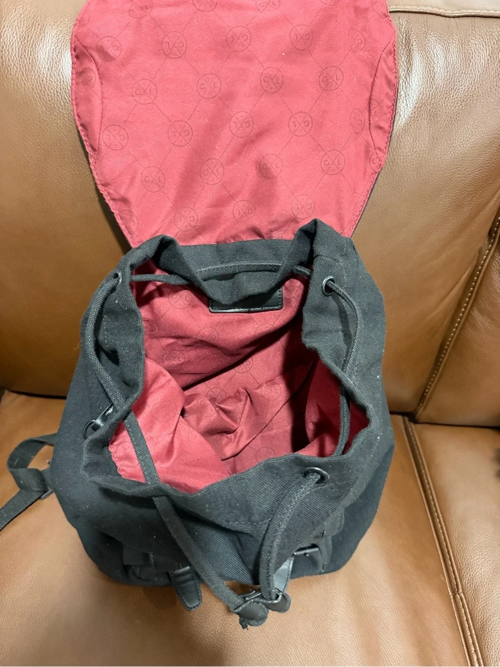 Black Canvas Backpack with Leather Trim